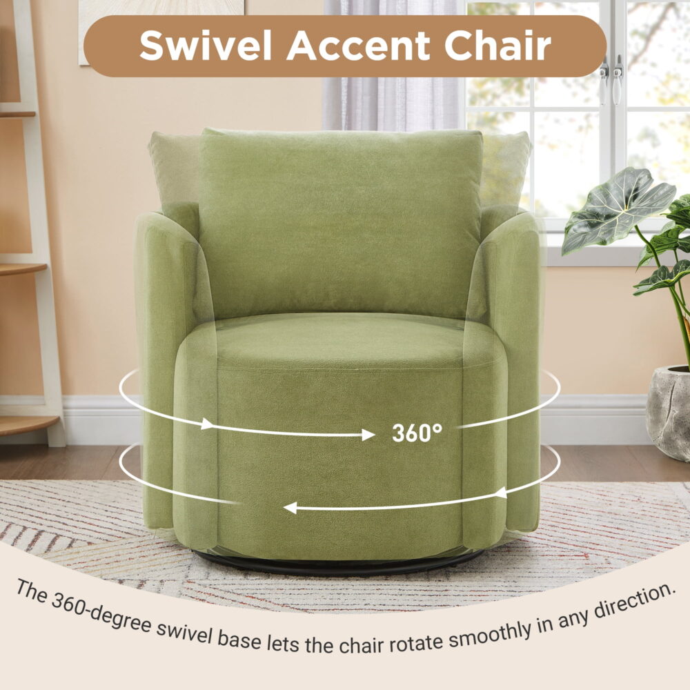 29.9" Swivel Barrel Chair, 360° Upholstered Swivel Chair with Curved Design for Living Room, Bedroom, Office and Hotel, Green - Image 2