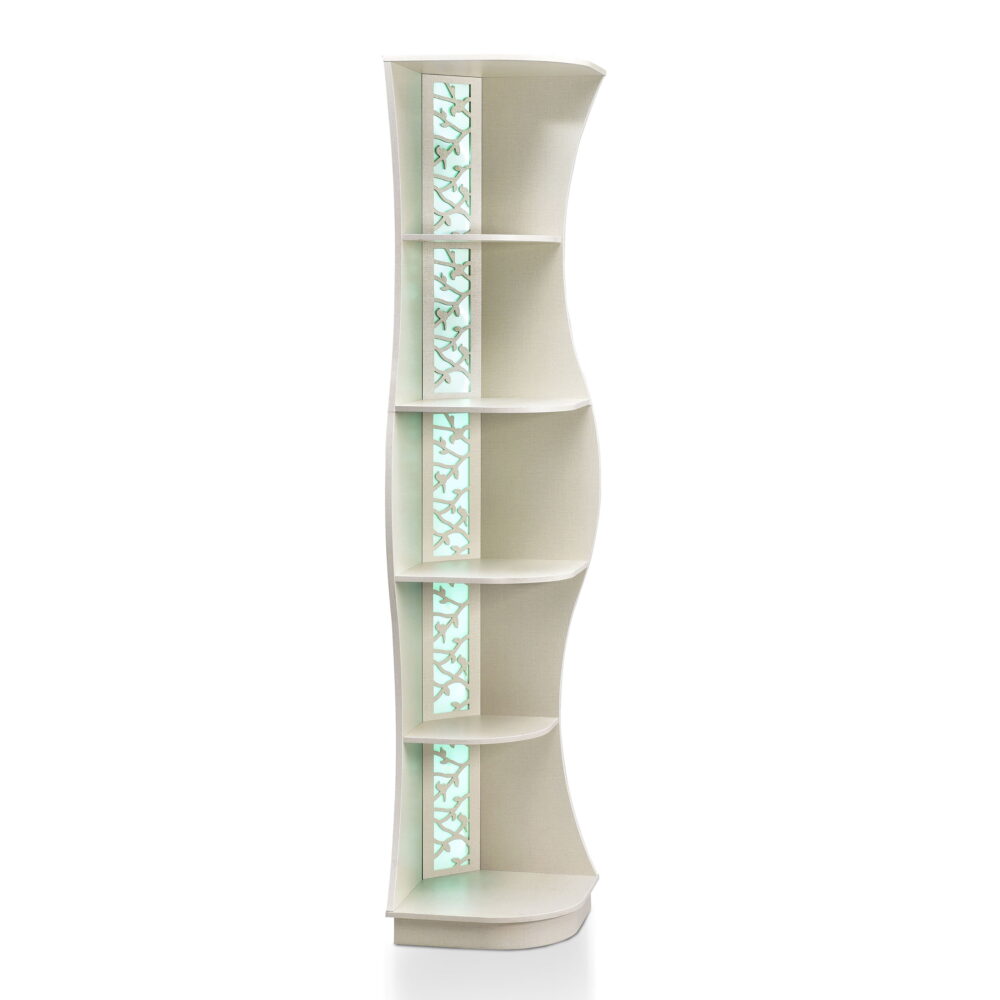 Furniture of America Wilton Adult Contemporary 5-Shelf Corner Bookcase with LED Light, Cream - Image 4