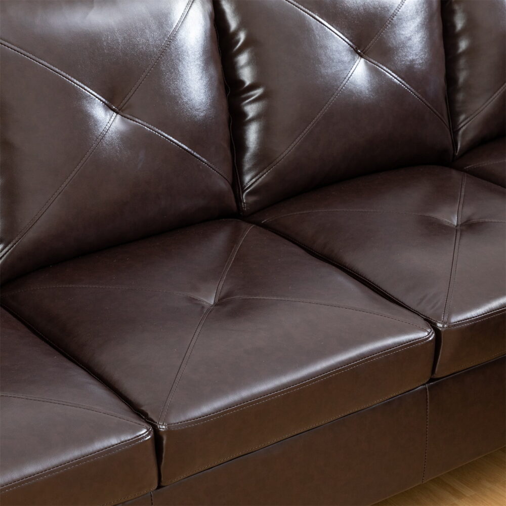 Hommoo Faux Leather Sectional Sofa, 4-Seat L-Shaped Couch, Modern Indoor Living Room Furniture, Apartment, Office, Brown(Without Ottoman) - Image 5